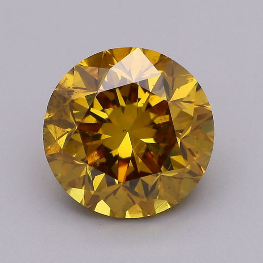 Lab-Grown ROUND Diamond - 1.98 Carat, Fancy Vivid Brownish Yellow Color, I1 Clarity | Sustainable Luxury, Dazzling Brilliance | NONE | Certified kksonsndHPF2717